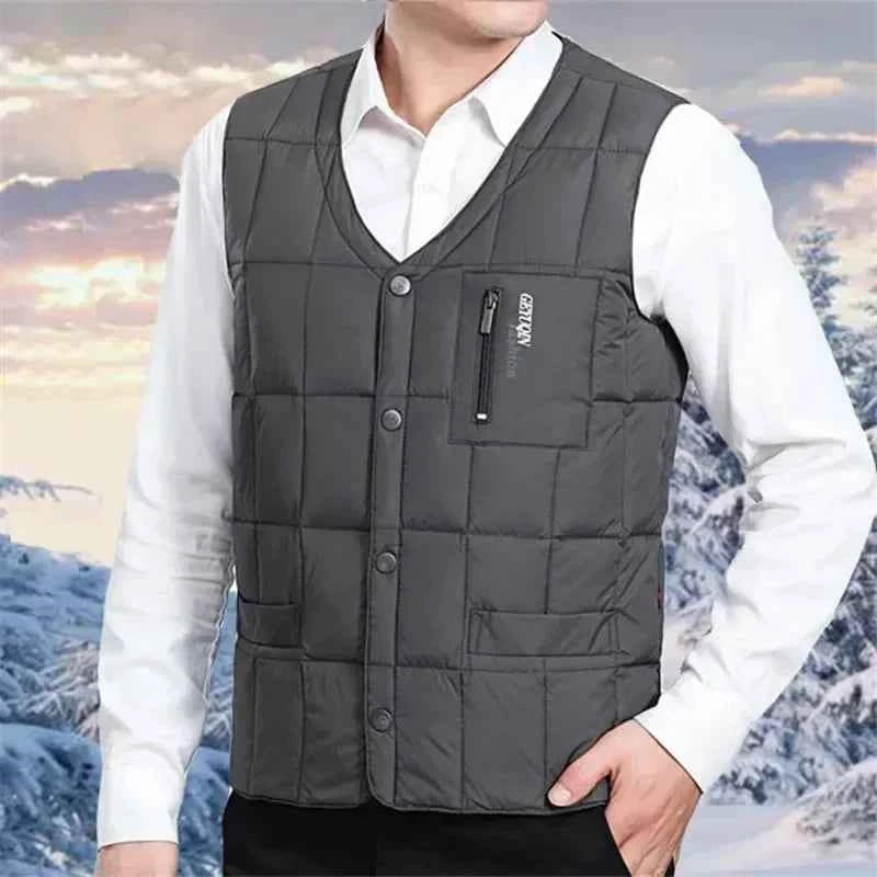 Men's Lightweight Down Vest - V Neck, Polyester Winter Jacket