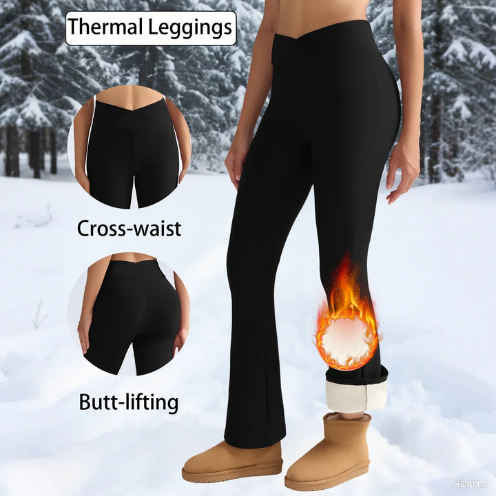 Women's Thick High Waist Fleece Leggings with Flared Design