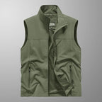 Men's Polyester Sleeveless Stand Collar Waterproof Vest Army Green