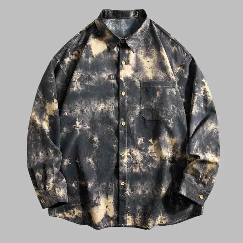 Men's Tie-Dye Button-Up Shirt Gray
