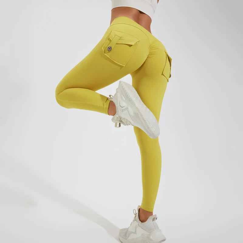 Women's Breathable Yoga Pants with Butt Pocket, Nylon Sports Leggings