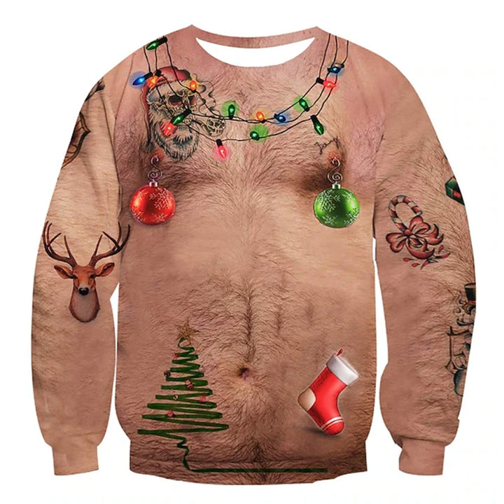 Sjov grim julesweater med 3D-print til mænd - festpullover som gave