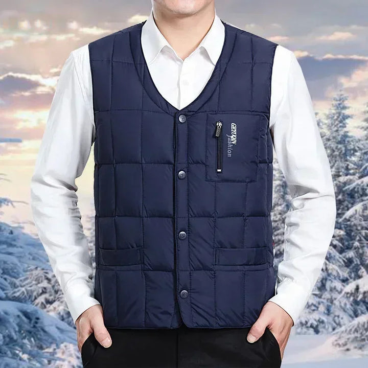 Men's Lightweight Down Vest - V Neck, Polyester Winter Jacket Navy