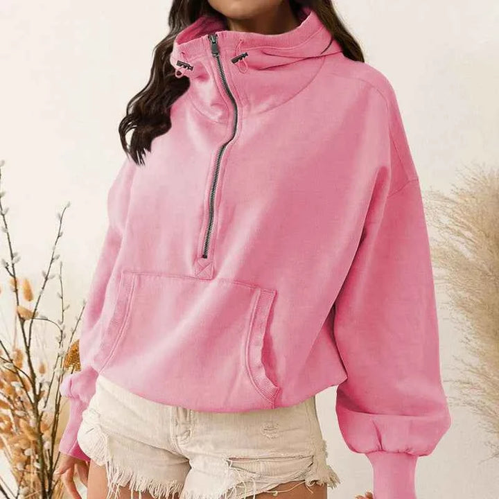 Women's Zip-Up Lazy Style Hoodie D Pink