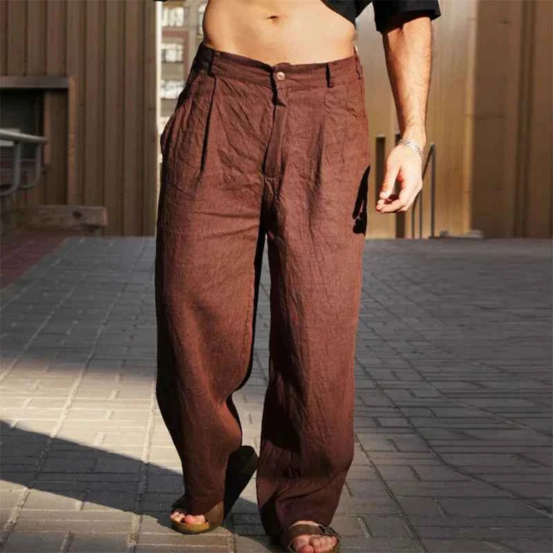 Men's Stylish Wide-Leg Trousers Dark Brown