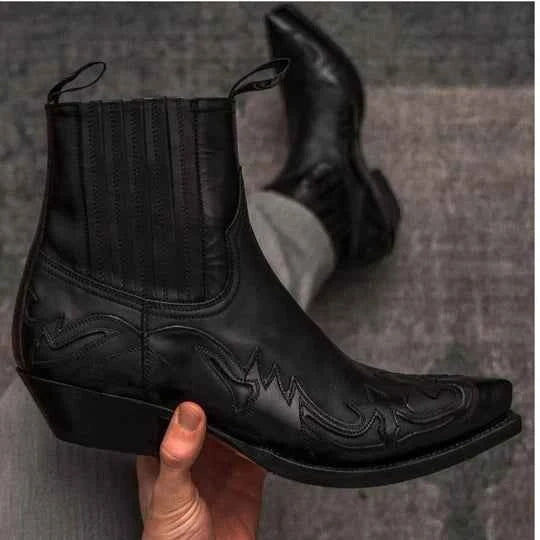 Cizme bărbătești vintage de cowboy până la gleznă | Stilate, slip-on cu toc jos