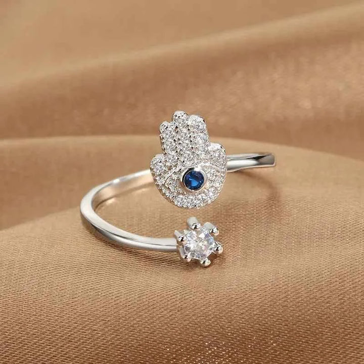 Adjustable Divine Shield Ring Silver Hand