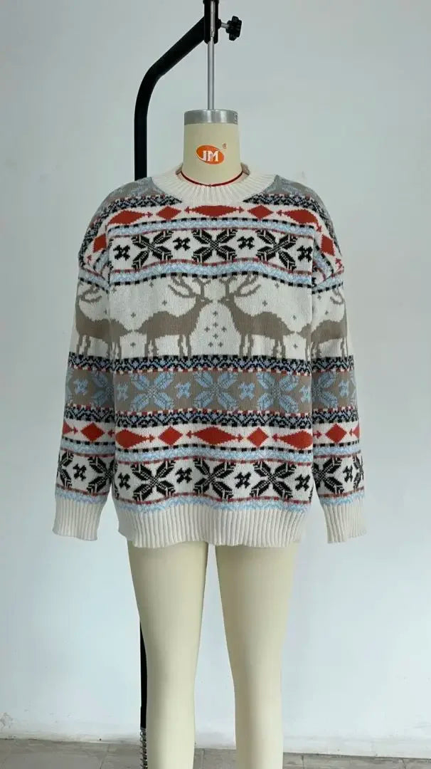 Women's Y2K Style Christmas Winter Sweater with Allover Print and Oversized Fit
