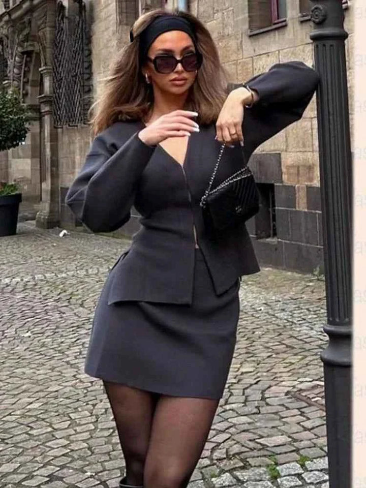 Women's Blazer and Skirt Two-Piece Set