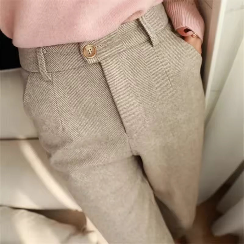 Men's Tailored Pure Wool Trousers - Elegant Style Brown