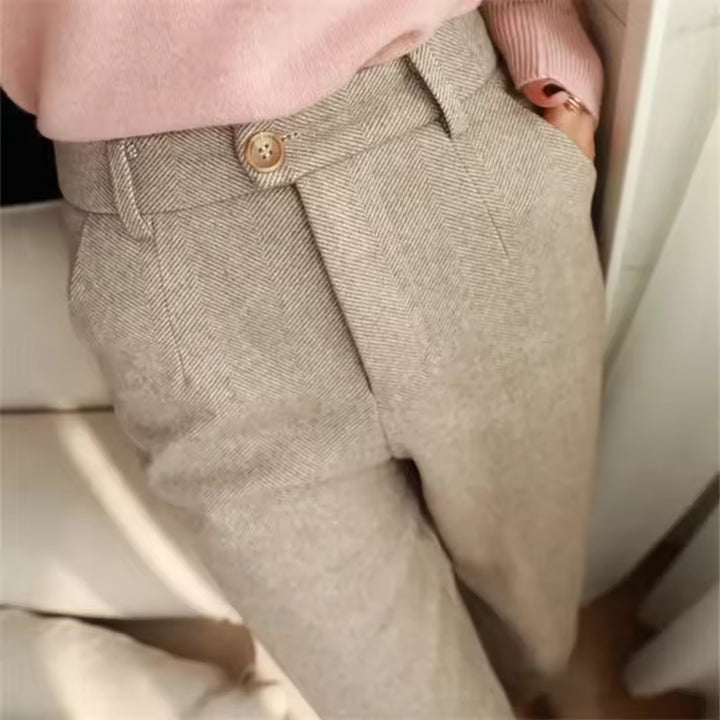 Men's Tailored Pure Wool Trousers - Elegant Style Brown