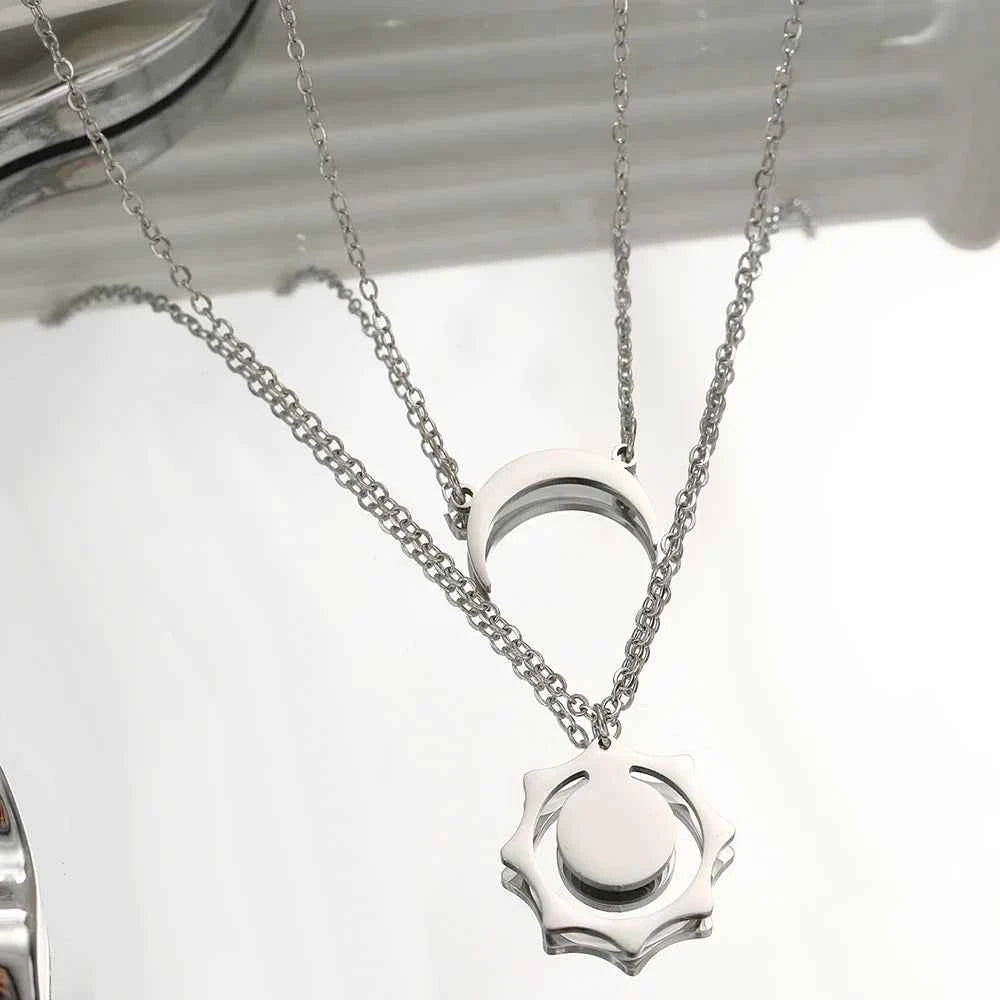 Celestial Sun and Moon Pendant Necklace