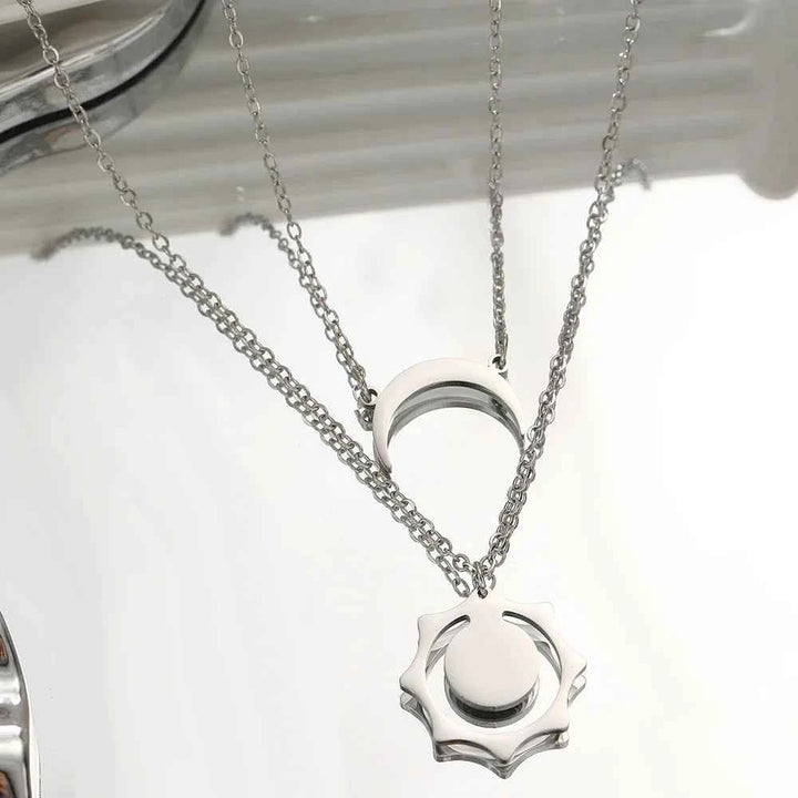 Celestial Sun and Moon Pendant Necklace