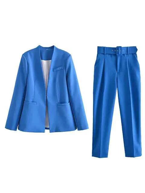Women's Tailored Blazer and High Waist Trouser Suit Set
