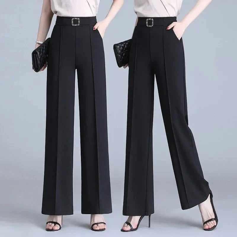 Women's Pleated Wide-Leg Pants Black