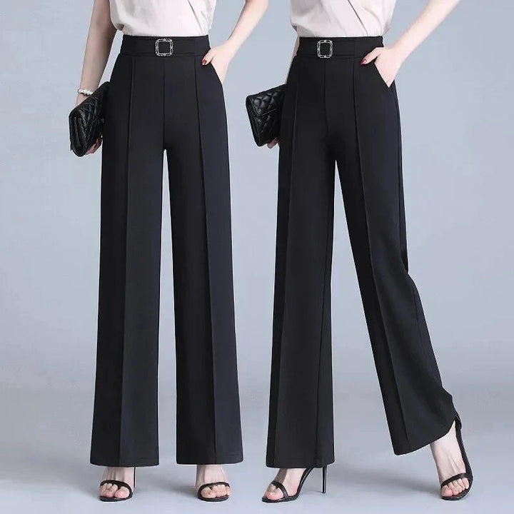 Women's Pleated Wide-Leg Pants Black