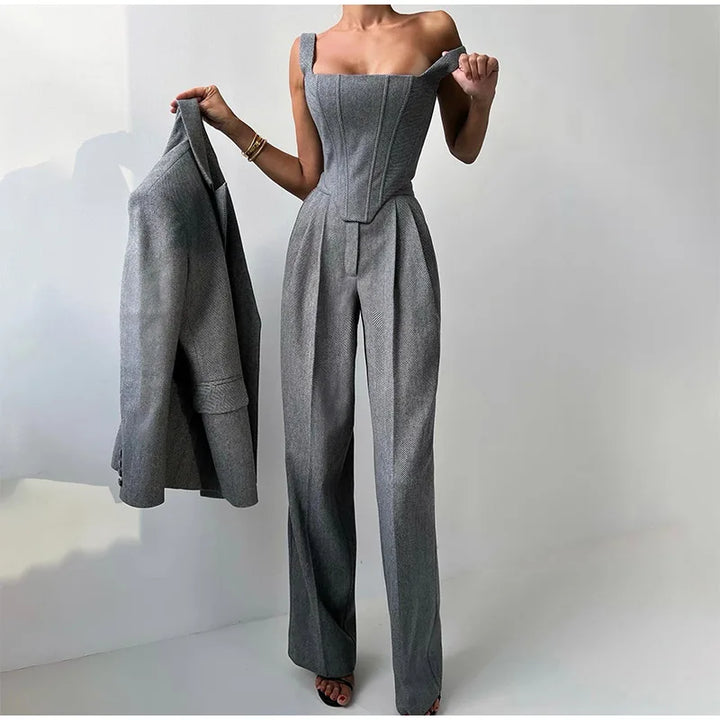 Comfy 3-Piece Women's Set - Blazer, Pants, and Corset Top
