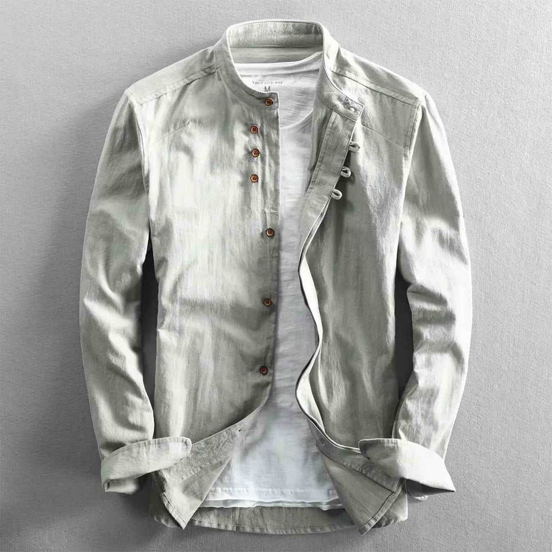 Men's Cotton-Linen Casual Shirt Light Gray
