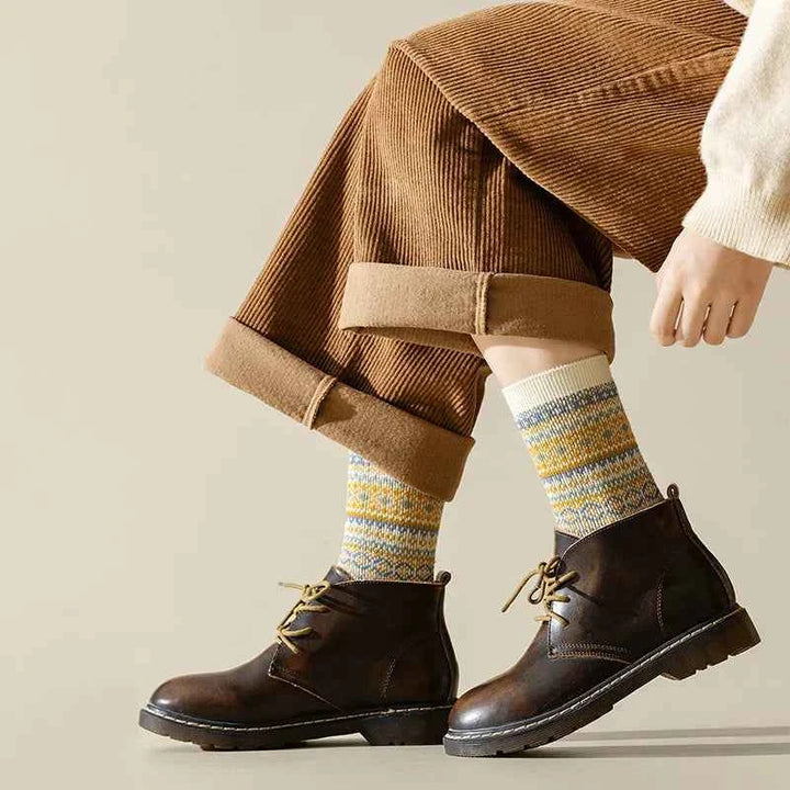 Fair Isle Ribbed Cuff Crew Socks