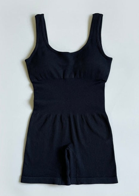 Caitlin | Women's Black Ribbed Bodysuit – Seamless & Sculpting