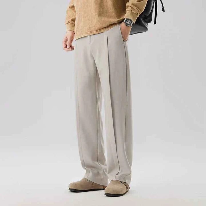 Men's Straight Leg Pleated Pants Beige