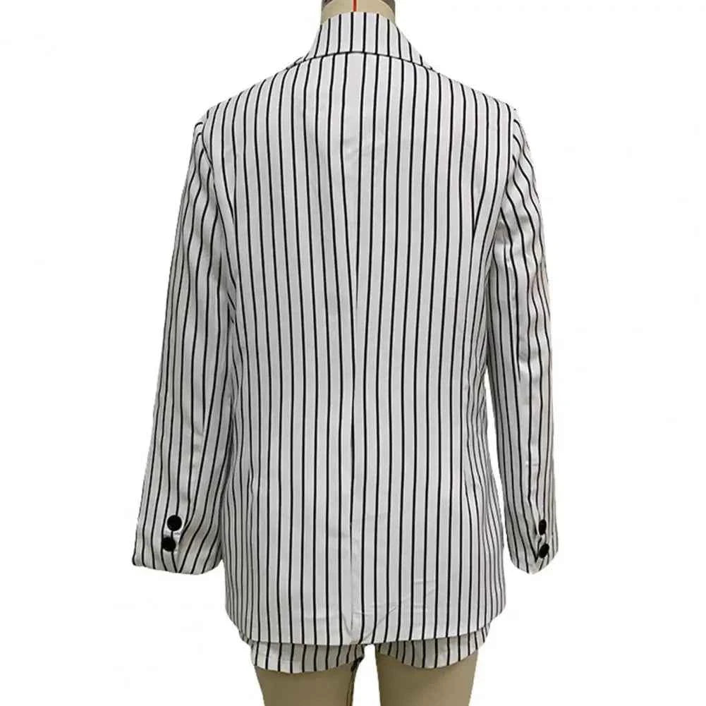Women's Striped Oversized Blazer and High Waist Shorts Set - Elegant Style
