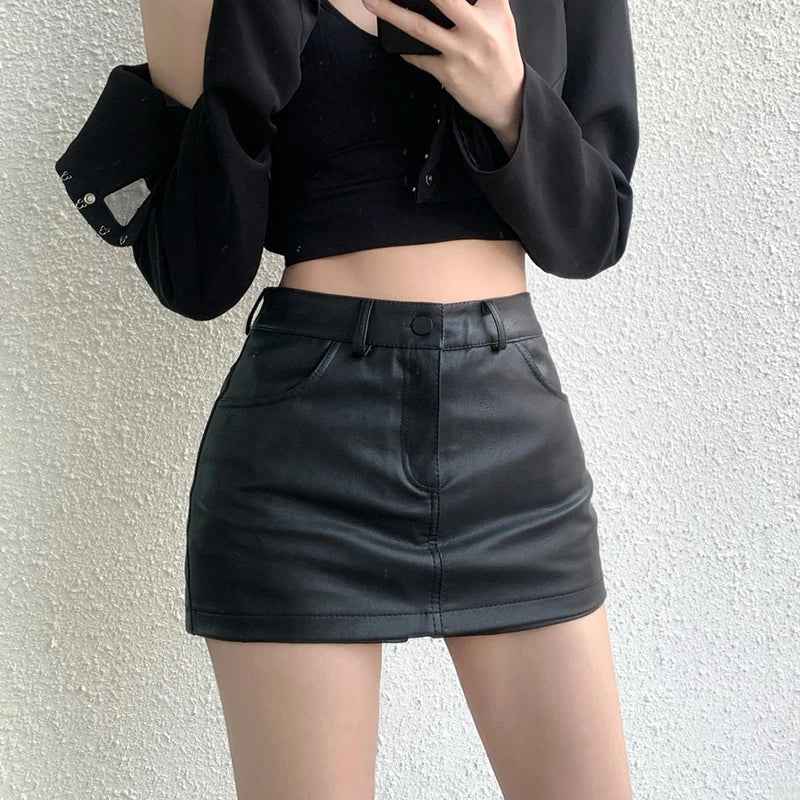 Women's High Waist Faux Leather Mini Skirt