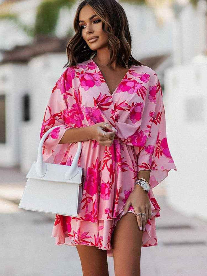 Women's V-Neck Mini Dress – Wrap Style with Ruffles – Lightweight and Elegant