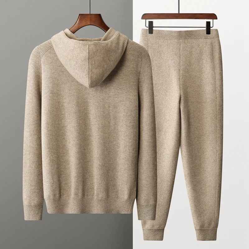 Men's Relaxed Fit Jogging Suit – Soft Luxury Fabric Hoodie with Zipper – Ribbed Cuffs