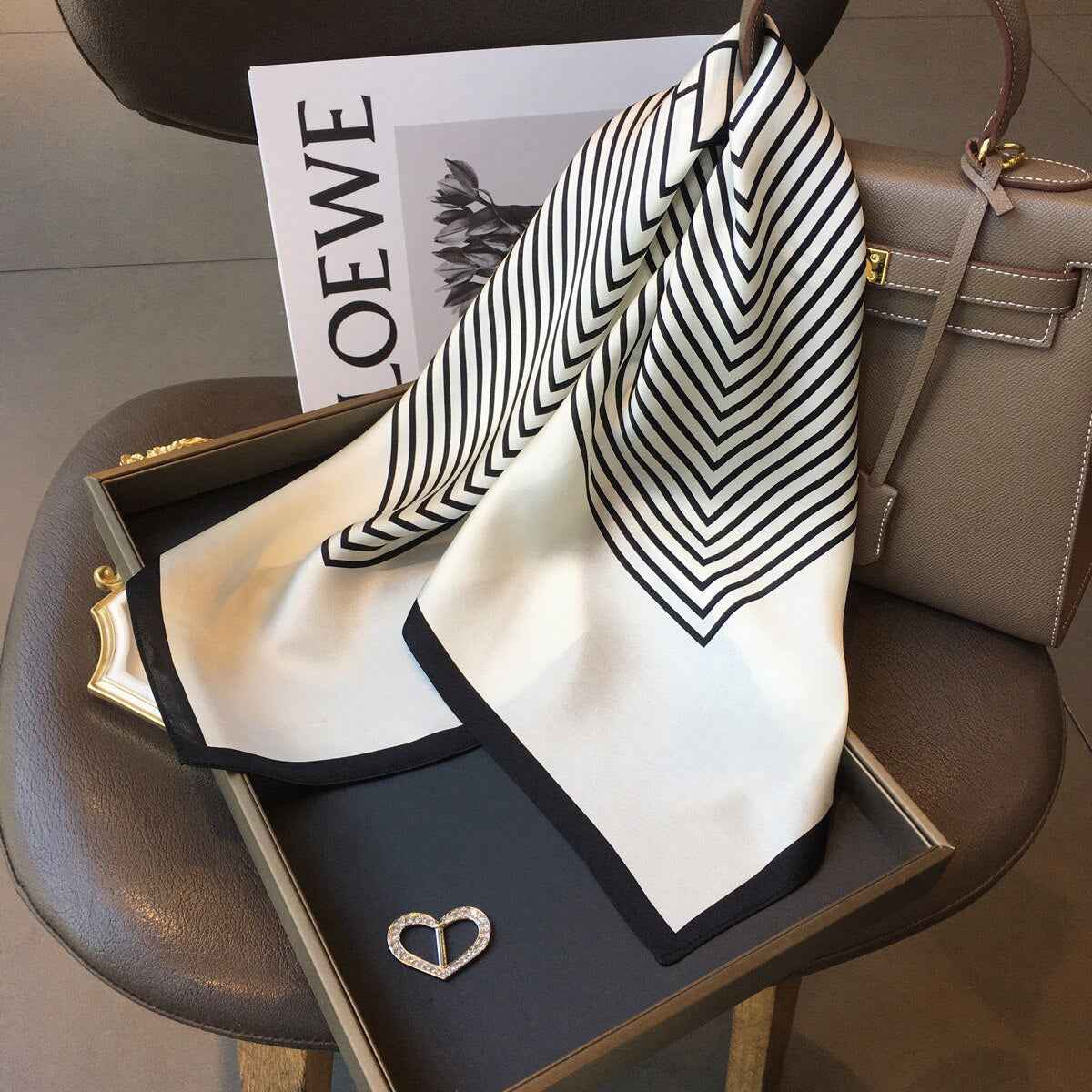 Women's Striped Silk Scarf - Elegant Fashion Accessory