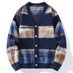 Men's Striped Cardigan - Cozy Knit Sweater Navy Blue
