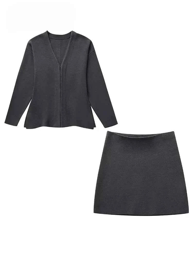 Women's Blazer and Skirt Two-Piece Set Black