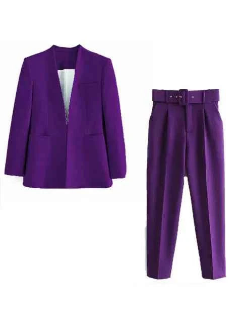 Women's Tailored Blazer and High Waist Trouser Suit Set