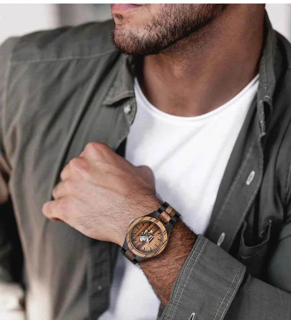 Wooden Skeleton Dial Analog Wristwatch | Durable Timepiece