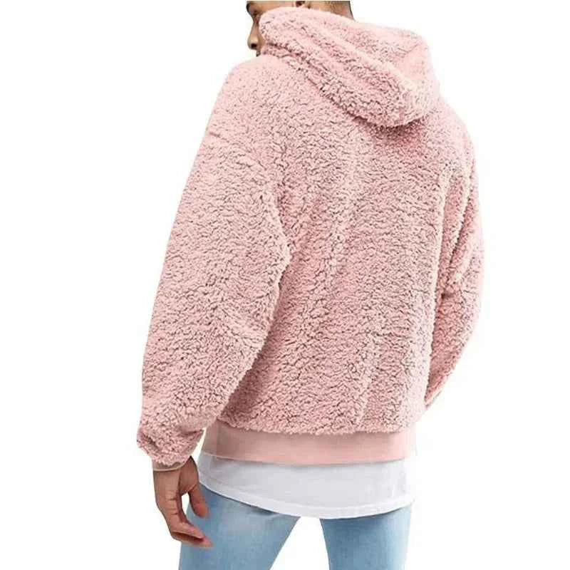 Men's Solid Plush Y2K Streetwear Hoodie Pink