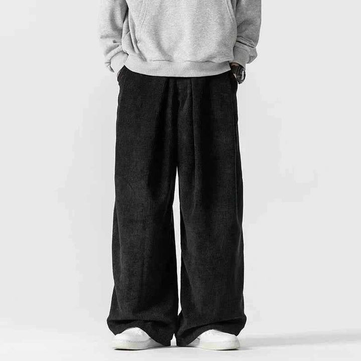 Men's Wide-Leg Corduroy Trousers Black