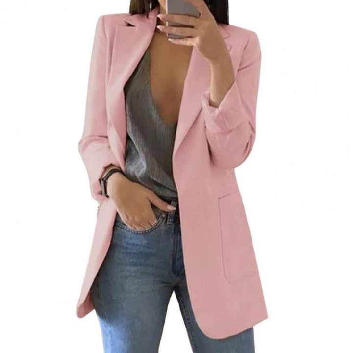 Women's Tailored Blazer – Hip Length – Open Front – Large Pockets Pink