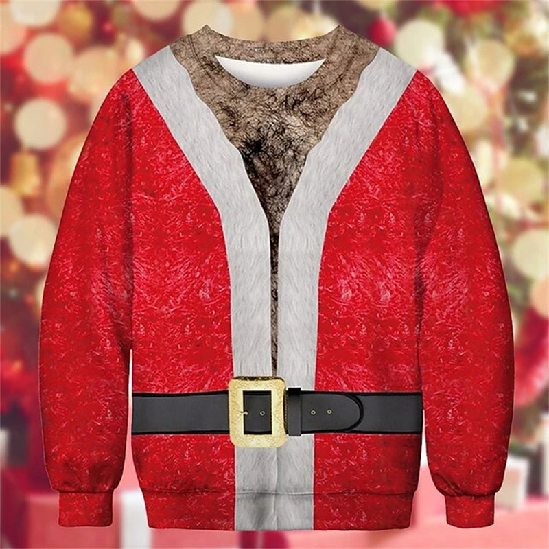 Sjov grim julesweater med 3D-print til mænd - festpullover som gave