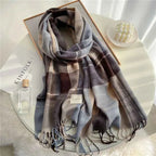 Luxurious Cashmere Plaid Velour Scarf Ash Gray