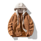Men's Oversized Corduroy Hoodie Jacket – Textured Winter Streetwear Brown regular autumn