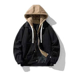 Men's Oversized Corduroy Hoodie Jacket – Textured Winter Streetwear Black regular autumn