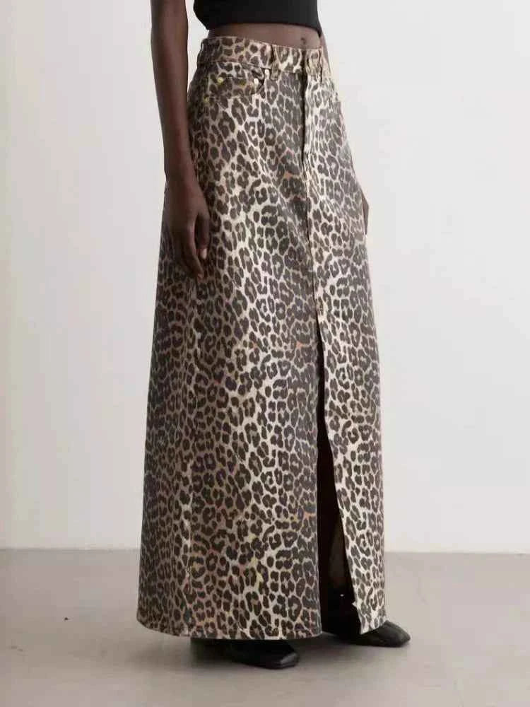 Womens Leopard Print Maxi Skirt