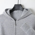 Wool Zip Hoodie Cardigan Men ‒ Thick Knit Autumn/Winter Zip Jacket Gray
