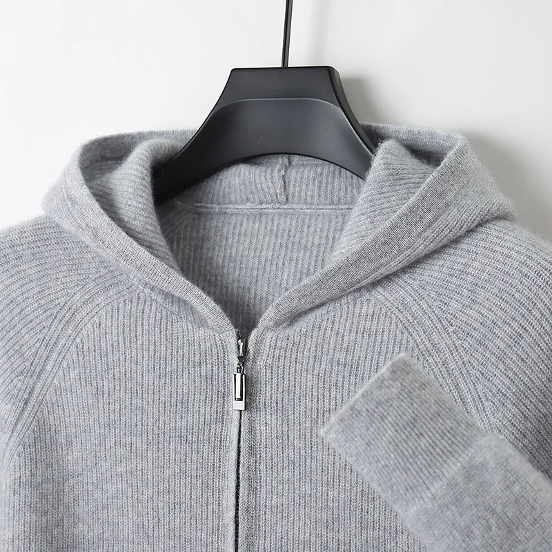 Wool Zip Hoodie Cardigan Men ‒ Thick Knit Autumn/Winter Zip Jacket Gray