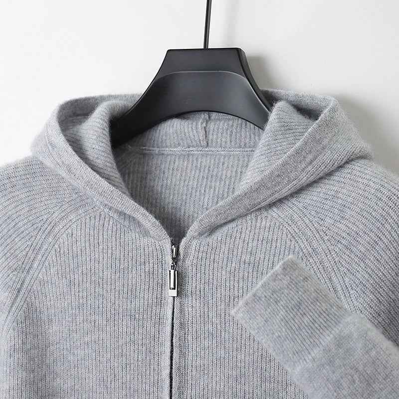 Men's Thick Knit Wool Zip Hoodie Cardigan - Autumn/Winter Jacket Gray