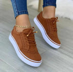 Women's Casual Lace-Up Sneakers with Round Toe Cap - Flat Style