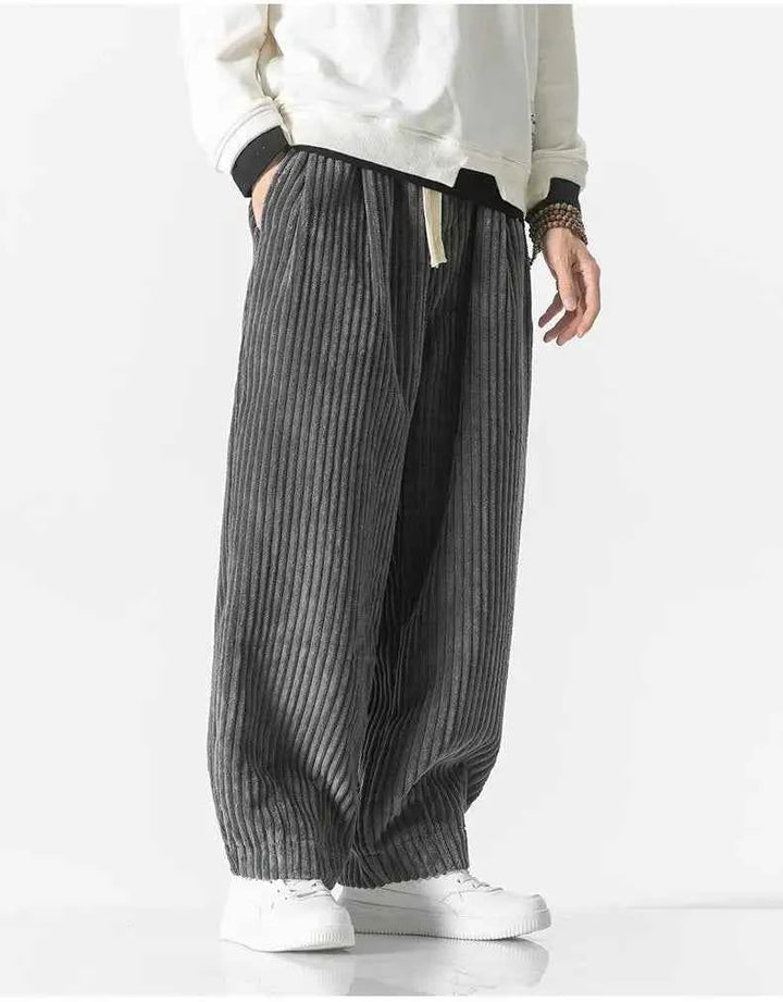 Men's Relaxed Fit Ribbed Knit Joggers with Elastic Waistband Grijs