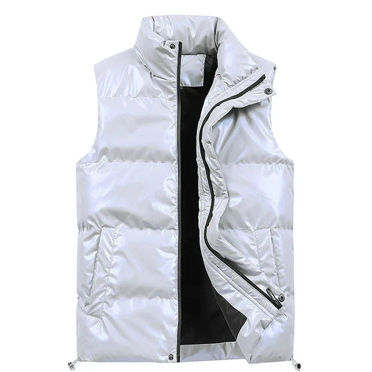 Men's Black Duck Down Quilted Mandarin Collar Full Zip Vest