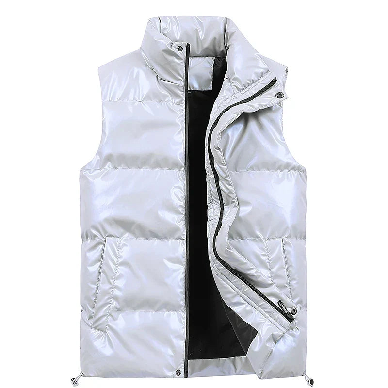 Men's Black Duck Down Quilted Mandarin Collar Full Zip Vest