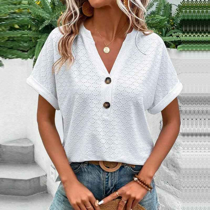 Women's Short Sleeve V-Neck Blouse White